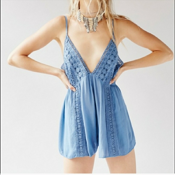 Free People Other - Free people Blue Deep V-Neck Romper